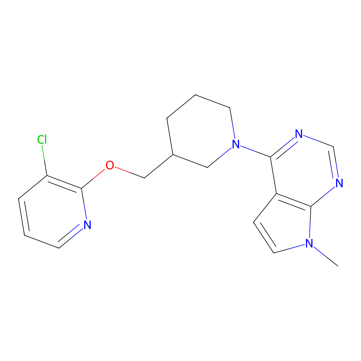 3-chloro-2-[(1-{7-methyl-7H-pyrrolo[2,3-d]pyrimidin-4-yl}piperidin-3-yl)methoxy]pyridine molecular structure, CAS 2770642-34-5