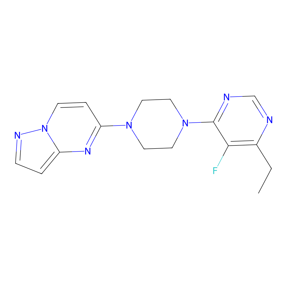 4-Ethyl-5-fluoro-6-(4-{pyrazolo[1,5-a]pyrimidin-5-yl}piperazin-1-yl)pyrimidine molecular structure, CAS 2770642-35-6