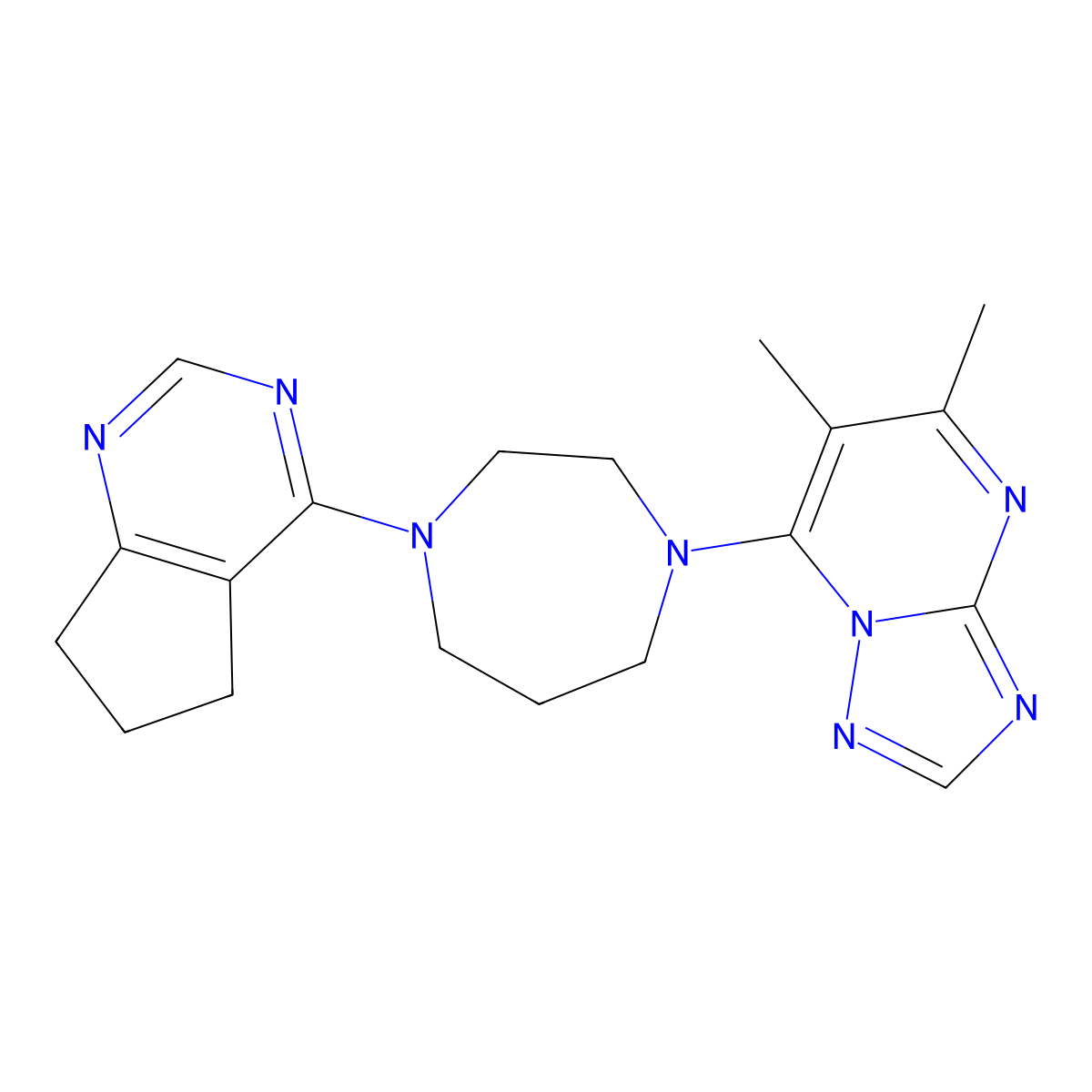 1-{5H,6H,7H-cyclopenta[d]pyrimidin-4-yl}-4-{5,6-dimethyl-[1,2,4]triazolo[1,5-a]pyrimidin-7-yl}-1,4-diazepane molecular structure, CAS 2770642-36-7