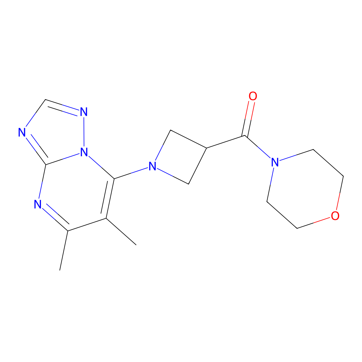 4-(1-{5,6-Dimethyl-[1,2,4]triazolo[1,5-a]pyrimidin-7-yl}azetidine-3-carbonyl)morpholine molecular structure, CAS 2770642-37-8