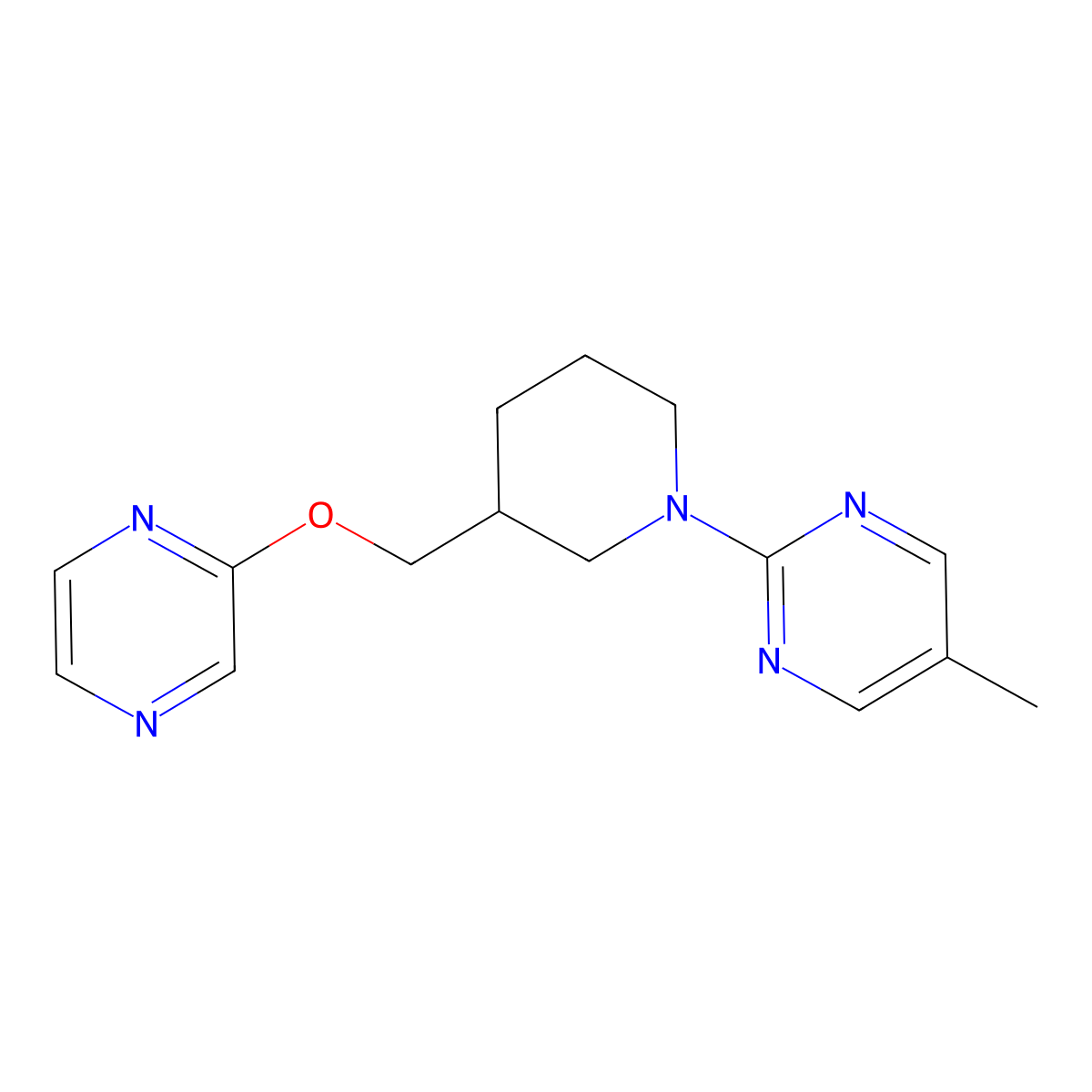 5-Methyl-2-{3-[(pyrazin-2-yloxy)methyl]piperidin-1-yl}pyrimidine molecular structure, CAS 2770642-42-5