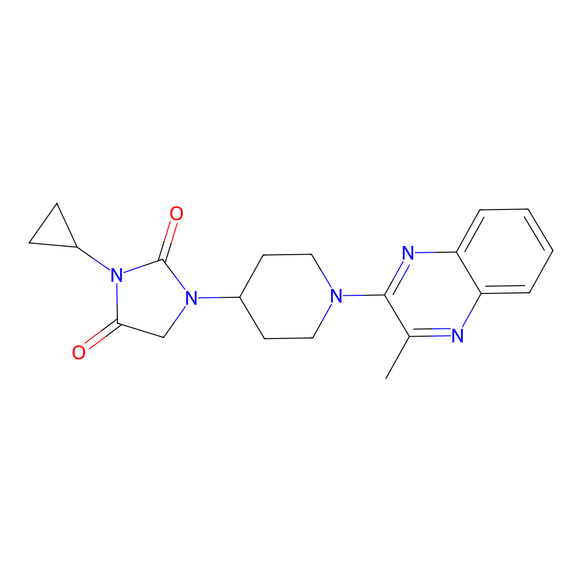 3-Cyclopropyl-1-[1-(3-methylquinoxalin-2-yl)piperidin-4-yl]imidazolidine-2,4-dione molecular structure, CAS 2770642-50-5