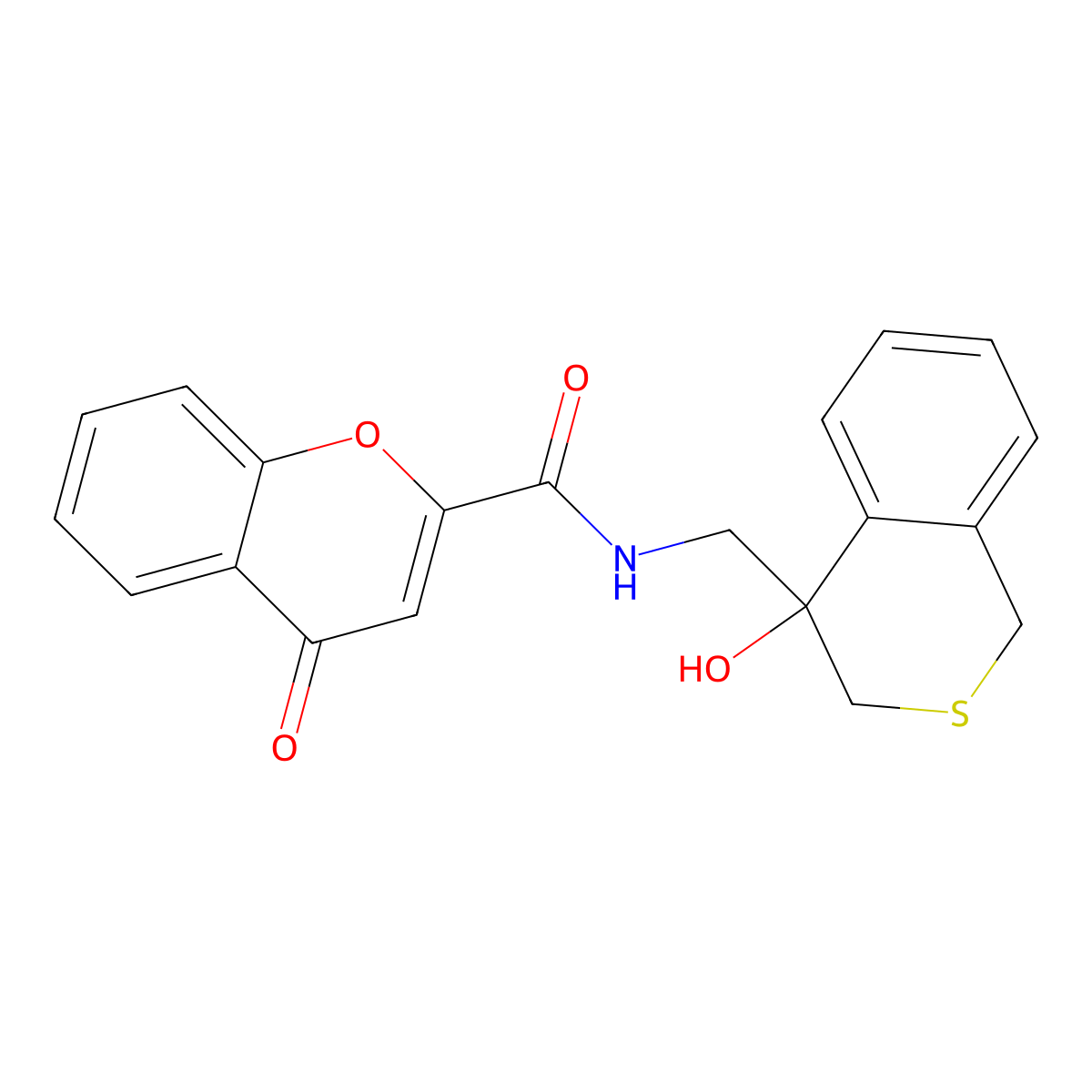 N-[(4-hydroxy-3,4-dihydro-1H-2-benzothiopyran-4-yl)methyl]-4-oxo-4H-chromene-2-carboxamide molecular structure, CAS 2770642-51-6
