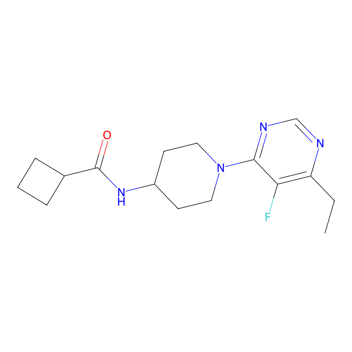 N-[1-(6-ethyl-5-fluoropyrimidin-4-yl)piperidin-4-yl]cyclobutanecarboxamide molecular structure, CAS 2770642-56-1