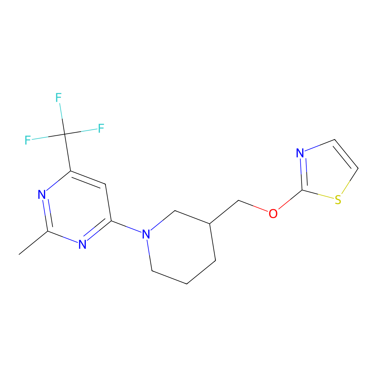 2-Methyl-4-{3-[(1,3-thiazol-2-yloxy)methyl]piperidin-1-yl}-6-(trifluoromethyl)pyrimidine molecular structure, CAS 2770642-64-1