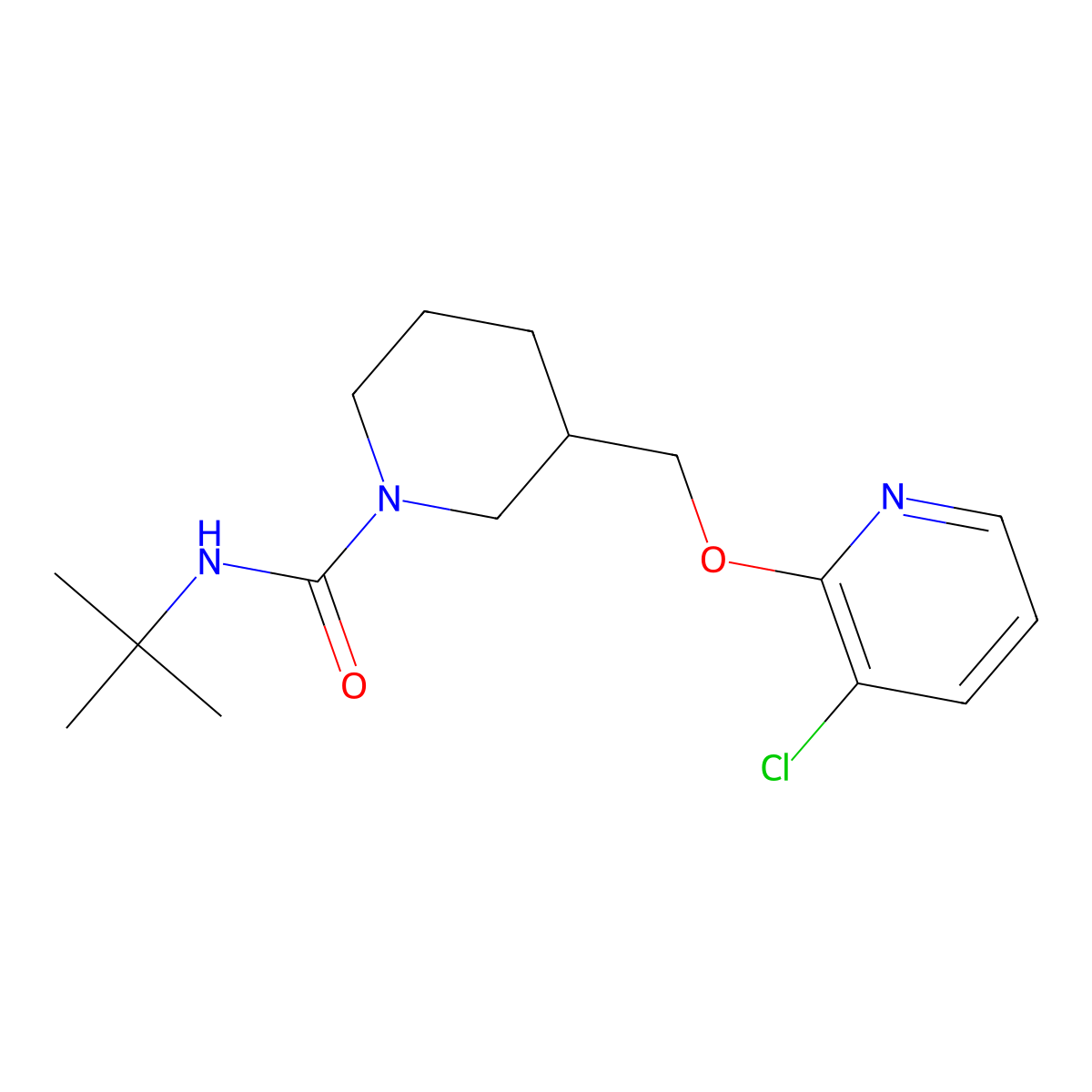 N-tert-butyl-3-{[(3-chloropyridin-2-yl)oxy]methyl}piperidine-1-carboxamide molecular structure, CAS 2770642-68-5