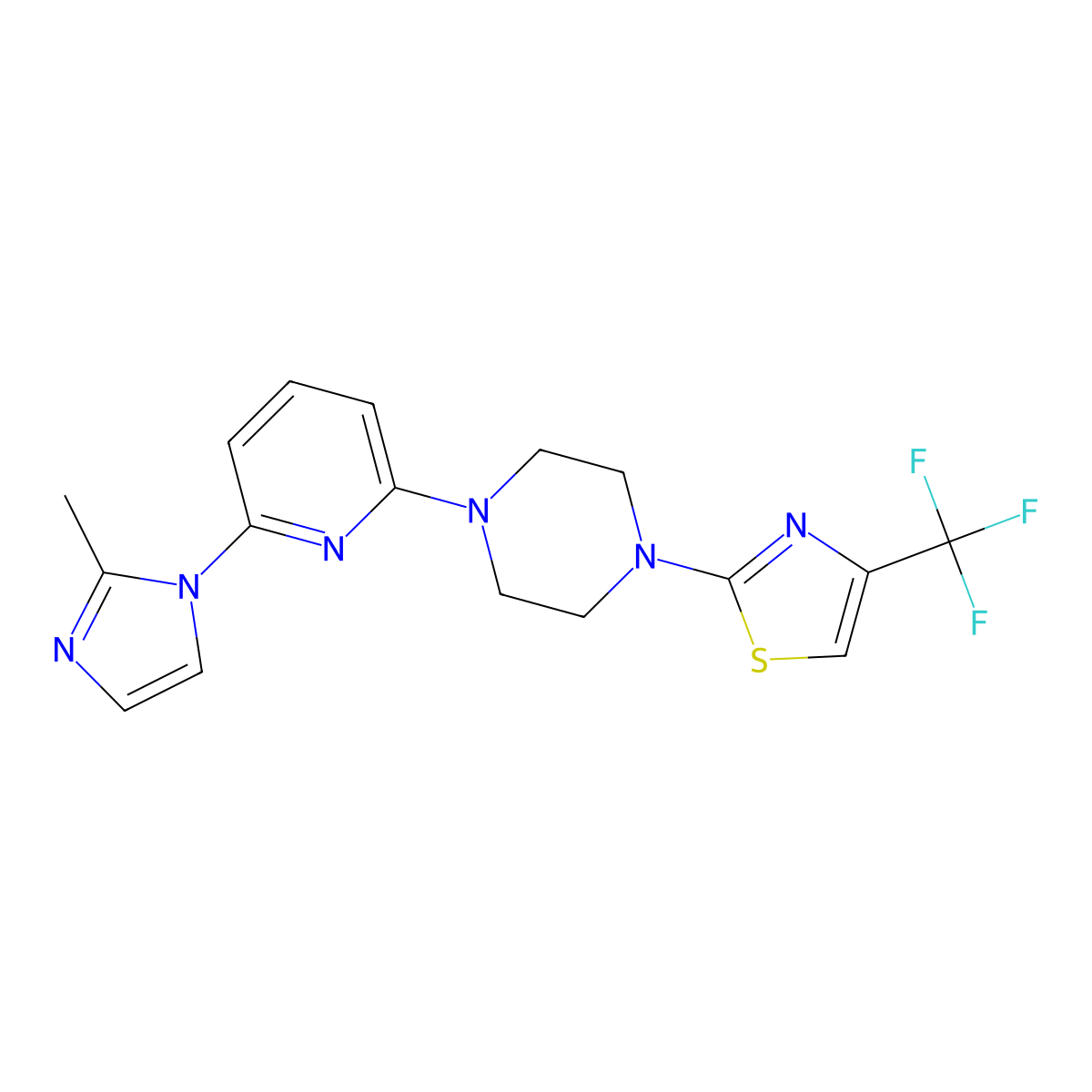 1-[6-(2-methyl-1H-imidazol-1-yl)pyridin-2-yl]-4-[4-(trifluoromethyl)-1,3-thiazol-2-yl]piperazine molecular structure, CAS 2770642-90-3