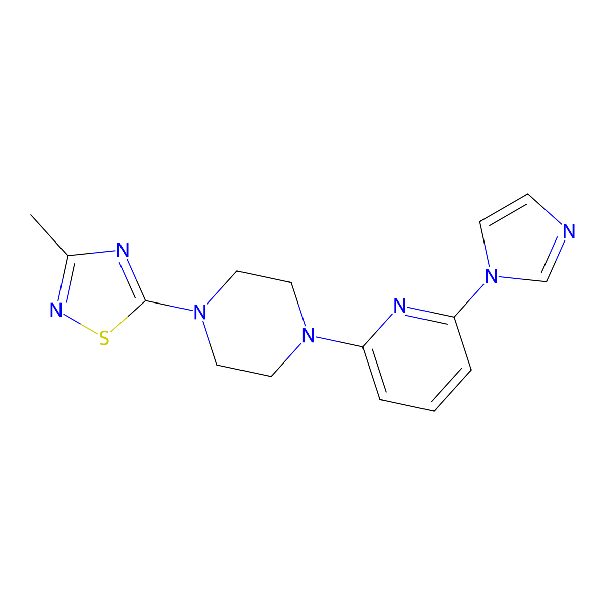 1-[6-(1H-imidazol-1-yl)pyridin-2-yl]-4-(3-methyl-1,2,4-thiadiazol-5-yl)piperazine molecular structure, CAS 2770642-93-6