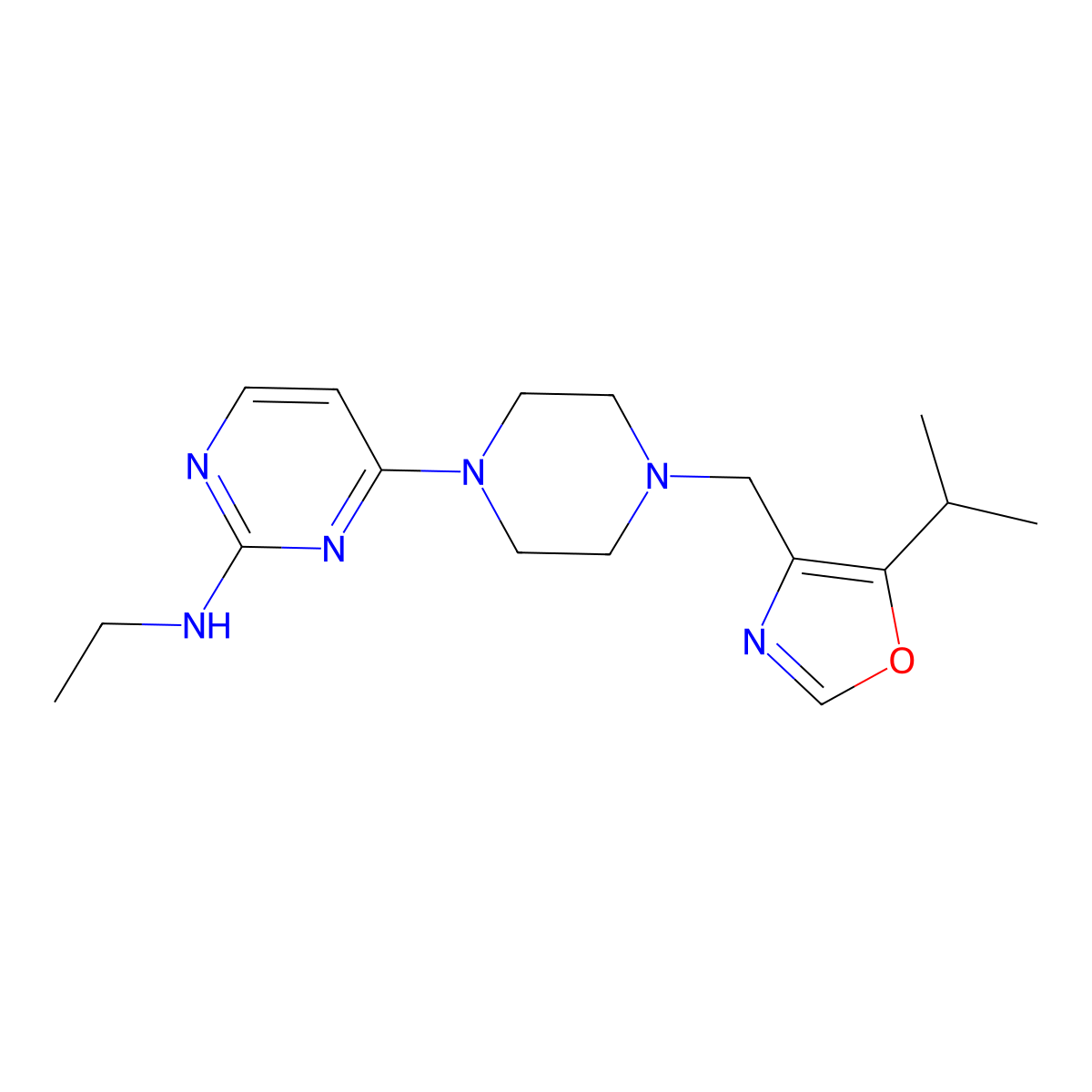 N-ethyl-4-(4-{[5-(propan-2-yl)-1,3-oxazol-4-yl]methyl}piperazin-1-yl)pyrimidin-2-amine molecular structure, CAS 2770642-98-1