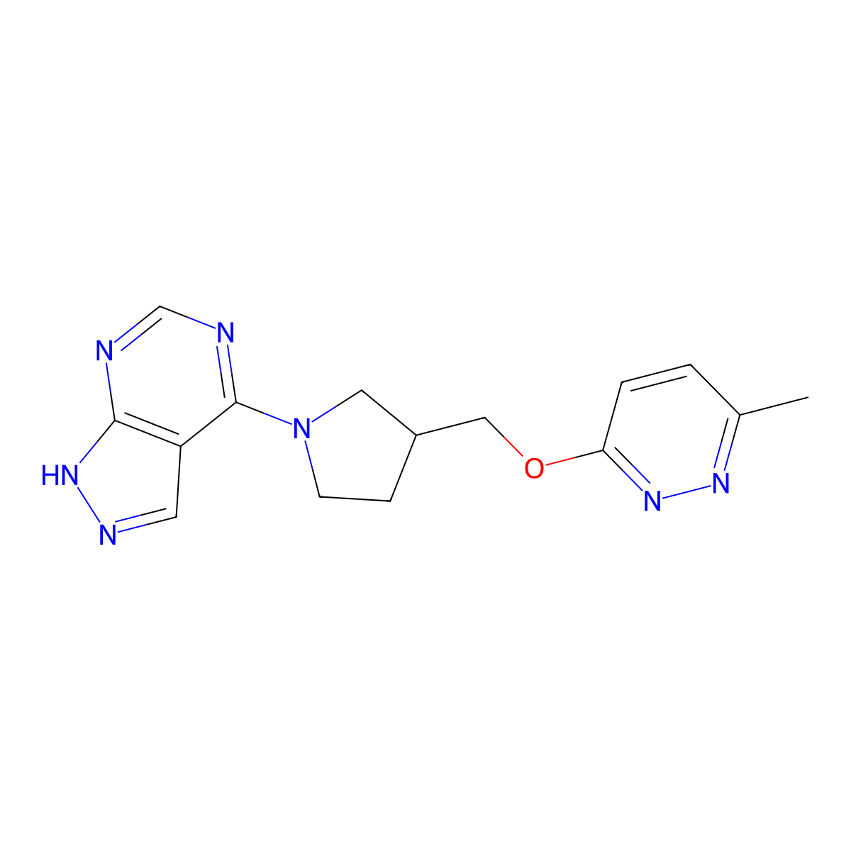 3-methyl-6-[(1-{1H-pyrazolo[3,4-d]pyrimidin-4-yl}pyrrolidin-3-yl)methoxy]pyridazine molecular structure, CAS 2770643-01-9