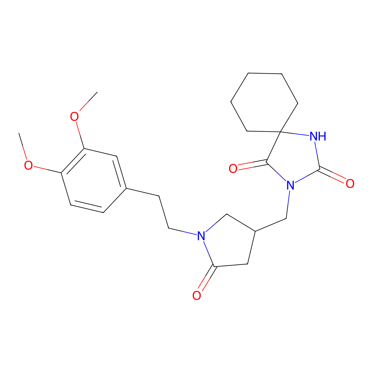 3-({1-[2-(3,4-Dimethoxyphenyl)ethyl]-5-oxopyrrolidin-3-yl}methyl)-1,3-diazaspiro[4.5]decane-2,4-dione molecular structure, CAS 2770643-03-1
