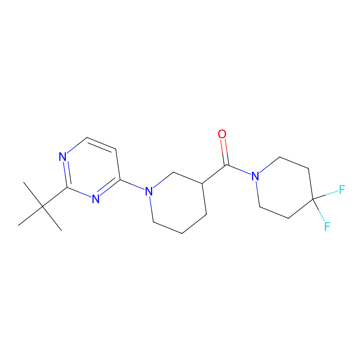 2-Tert-butyl-4-[3-(4,4-difluoropiperidine-1-carbonyl)piperidin-1-yl]pyrimidine molecular structure, CAS 2770643-04-2