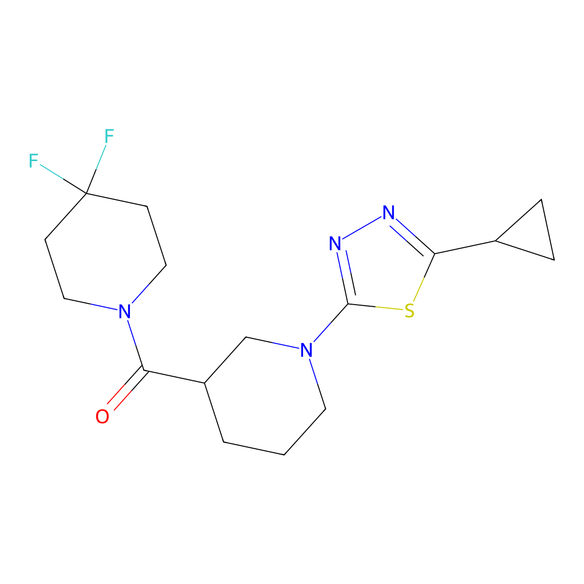 1-(5-Cyclopropyl-1,3,4-thiadiazol-2-yl)-3-(4,4-difluoropiperidine-1-carbonyl)piperidine molecular structure, CAS 2770643-06-4