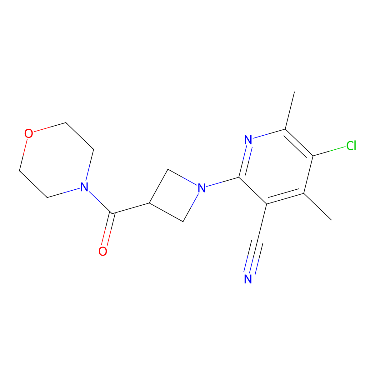 5-Chloro-4,6-dimethyl-2-[3-(morpholine-4-carbonyl)azetidin-1-yl]pyridine-3-carbonitrile molecular structure, CAS 2770643-08-6