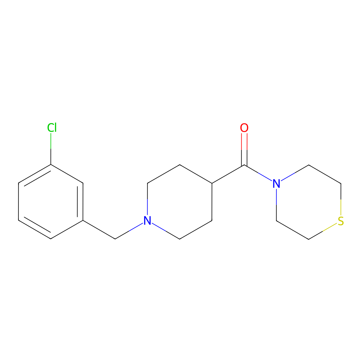 4-{1-[(3-Chlorophenyl)methyl]piperidine-4-carbonyl}thiomorpholine molecular structure, CAS 2770643-10-0