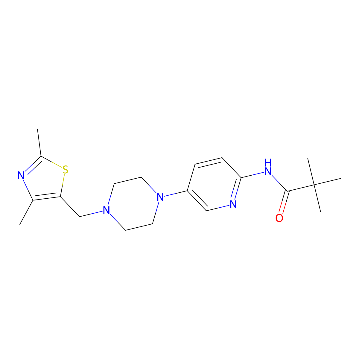 N-(5-{4-[(2,4-dimethyl-1,3-thiazol-5-yl)methyl]piperazin-1-yl}pyridin-2-yl)-2,2-dimethylpropanamide molecular structure, CAS 2770643-17-7