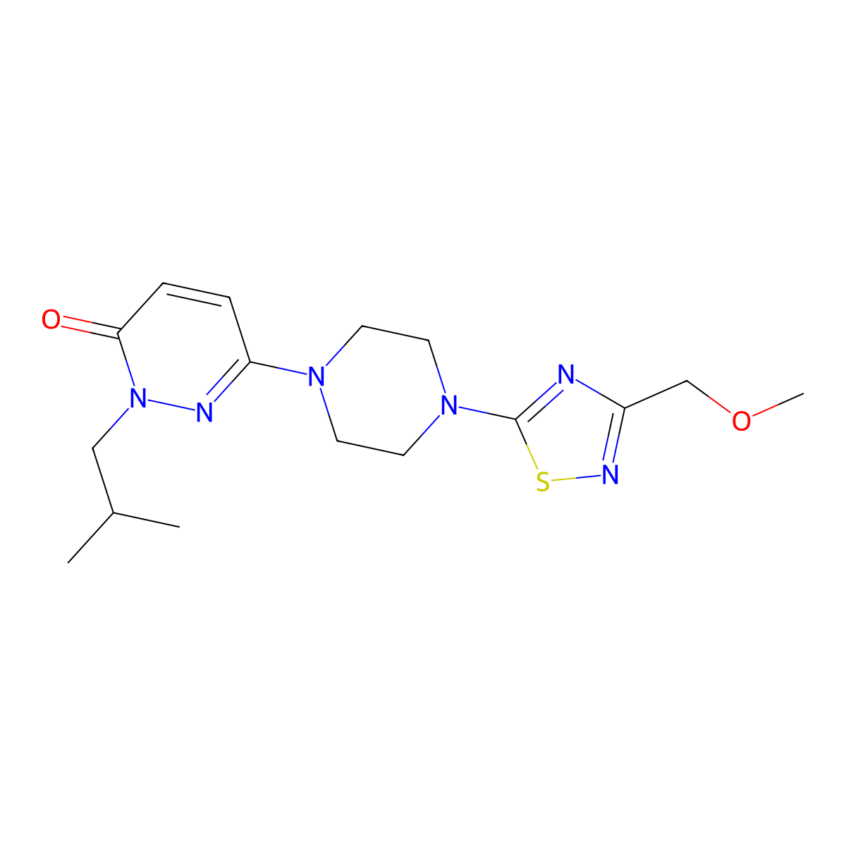 6-{4-[3-(Methoxymethyl)-1,2,4-thiadiazol-5-yl]piperazin-1-yl}-2-(2-methylpropyl)-2,3-dihydropyridazin-3-one molecular structure, CAS 2770643-18-8