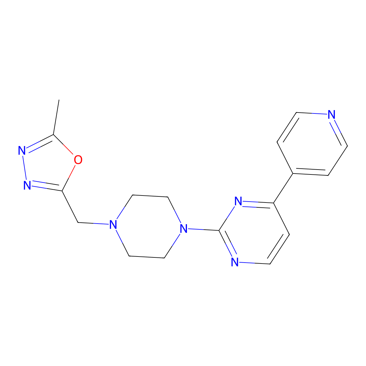 2-{4-[(5-Methyl-1,3,4-oxadiazol-2-yl)methyl]piperazin-1-yl}-4-(pyridin-4-yl)pyrimidine molecular structure, CAS 2770643-20-2