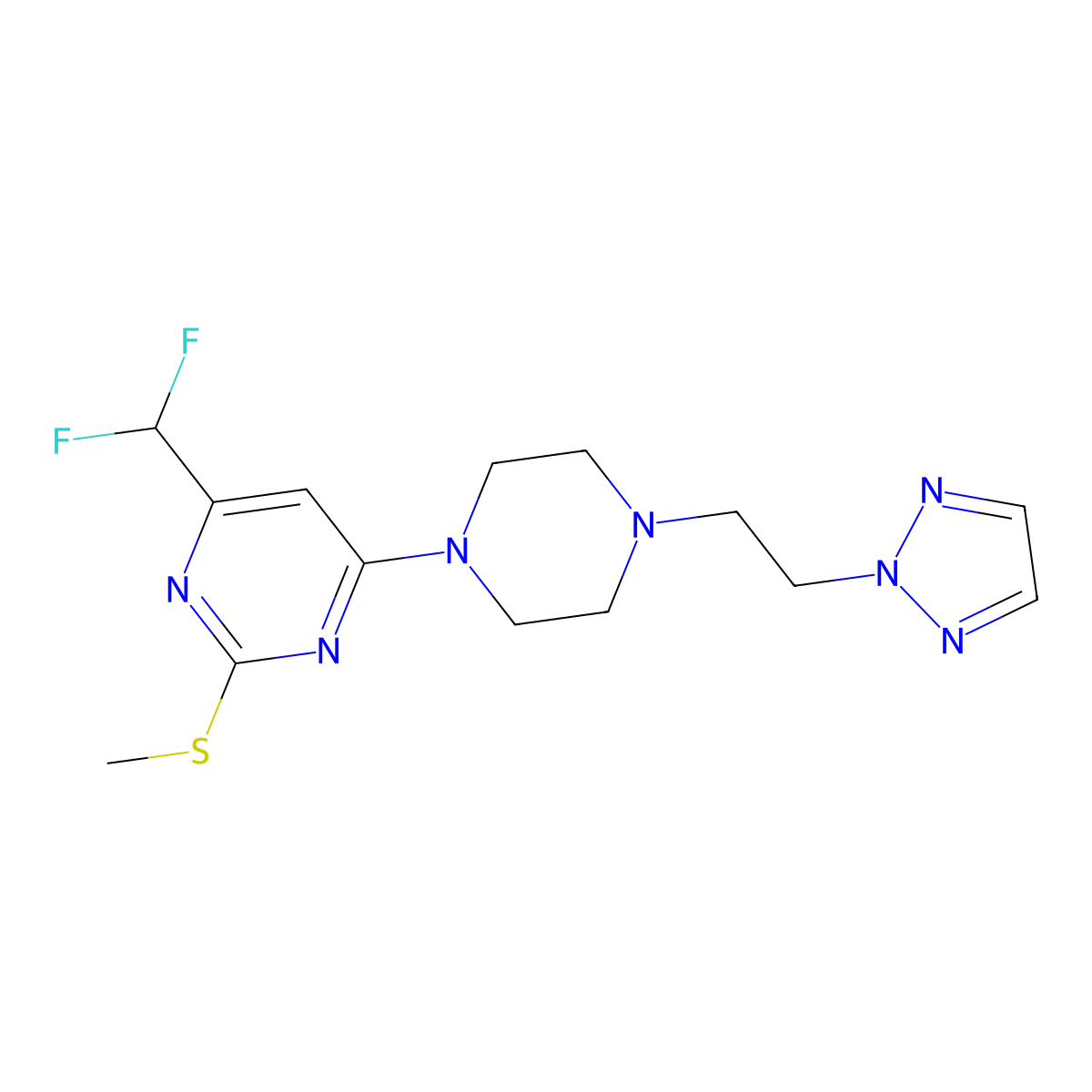 4-(difluoromethyl)-2-(methylsulfanyl)-6-{4-[2-(2H-1,2,3-triazol-2-yl)ethyl]piperazin-1-yl}pyrimidine molecular structure, CAS 2770643-26-8