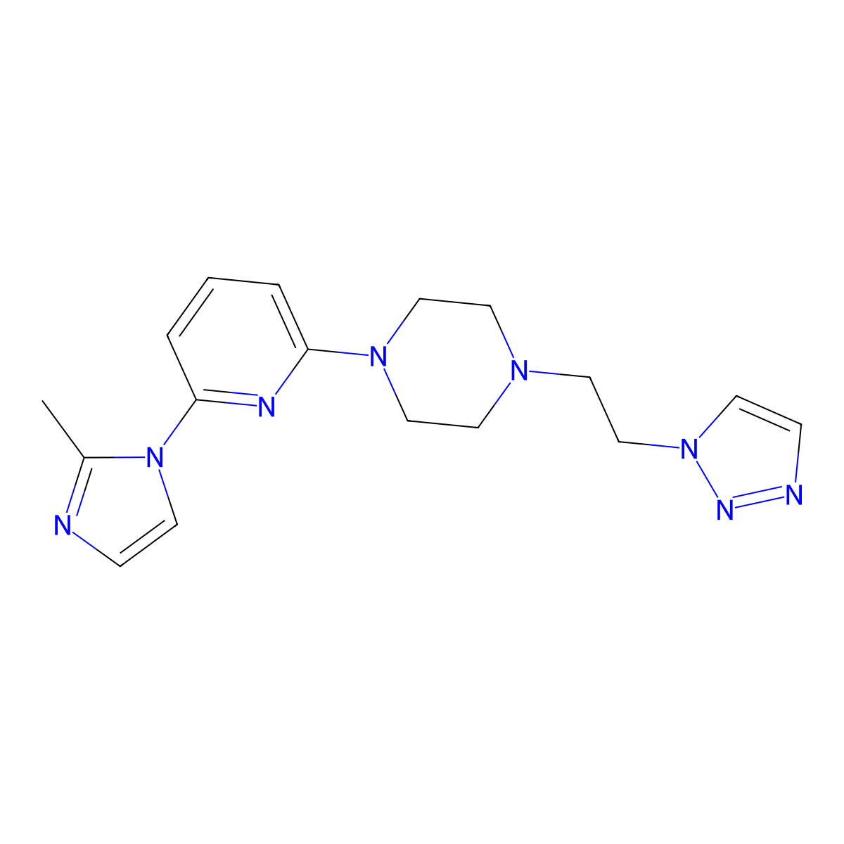 1-[6-(2-methyl-1H-imidazol-1-yl)pyridin-2-yl]-4-[2-(1H-1,2,3-triazol-1-yl)ethyl]piperazine molecular structure, CAS 2770643-36-0