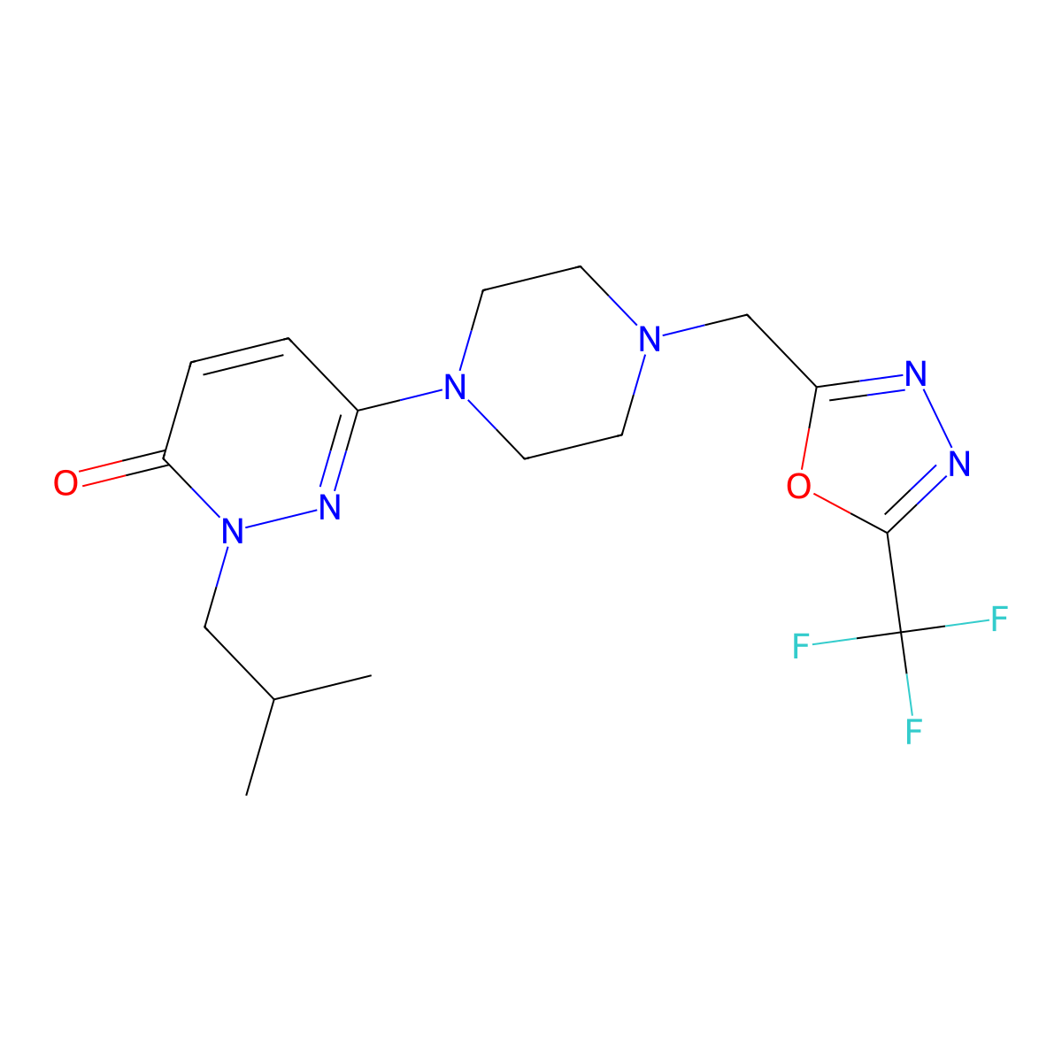 2-(2-Methylpropyl)-6-(4-{[5-(trifluoromethyl)-1,3,4-oxadiazol-2-yl]methyl}piperazin-1-yl)-2,3-dihydropyridazin-3-one molecular structure, CAS 2770643-42-8