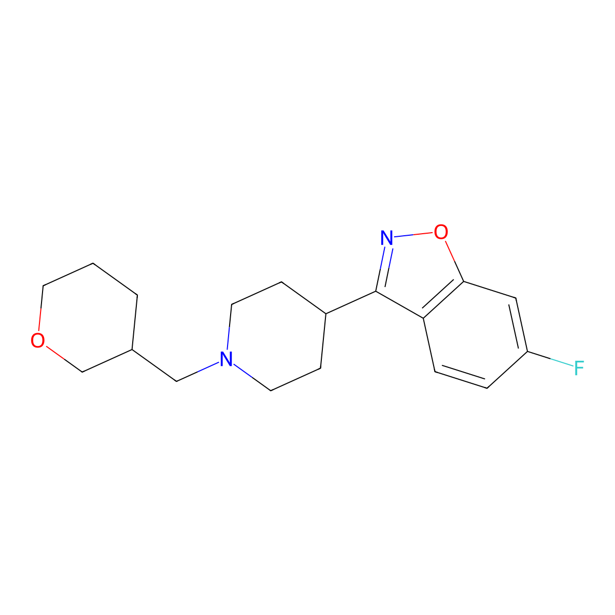 6-Fluoro-3-{1-[(oxan-3-yl)methyl]piperidin-4-yl}-1,2-benzoxazole molecular structure, CAS 2770643-45-1