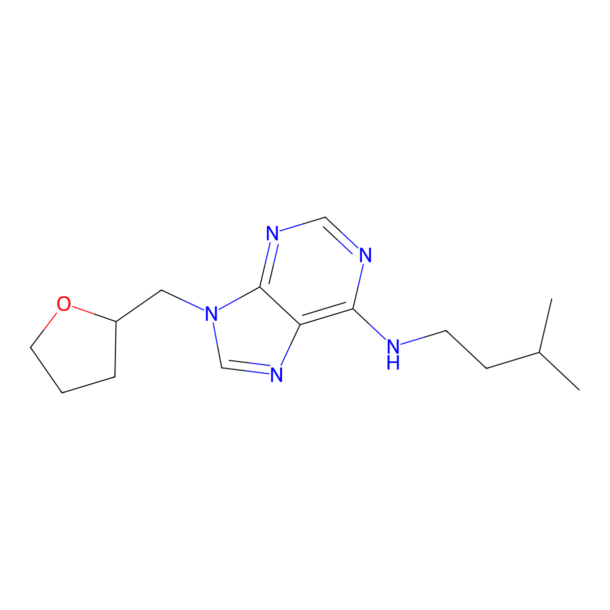 N-(3-methylbutyl)-9-[(oxolan-2-yl)methyl]-9H-purin-6-amine molecular structure, CAS 2770643-46-2