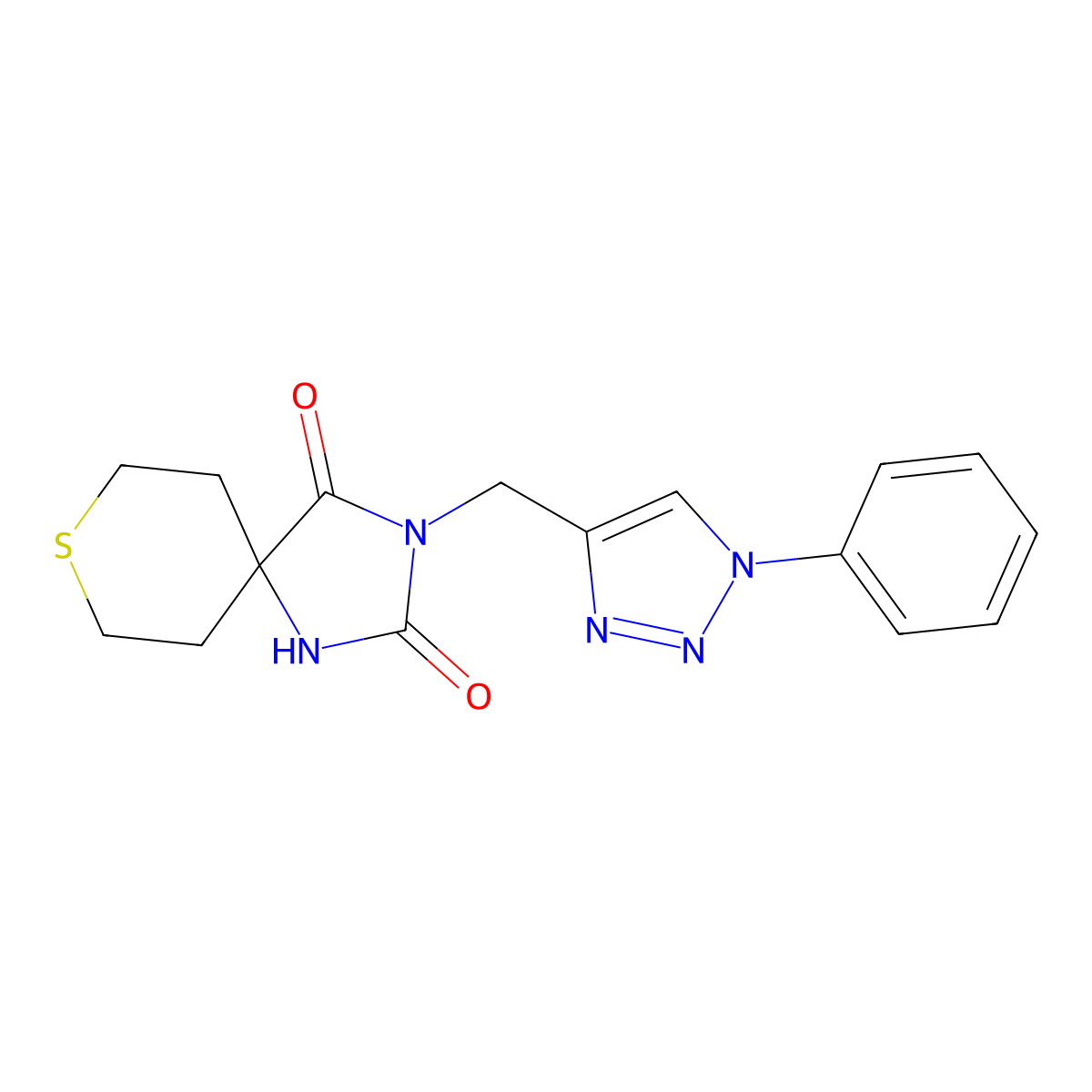 3-[(1-phenyl-1H-1,2,3-triazol-4-yl)methyl]-8-thia-1,3-diazaspiro[4.5]decane-2,4-dione molecular structure, CAS 2770643-50-8