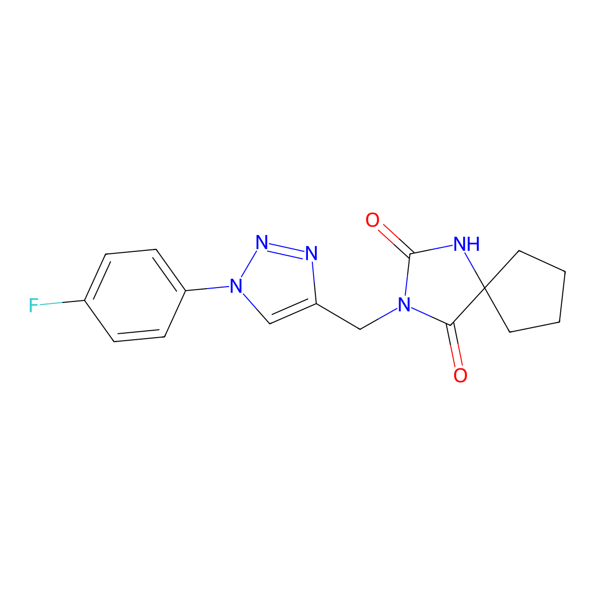 3-{[1-(4-fluorophenyl)-1H-1,2,3-triazol-4-yl]methyl}-1,3-diazaspiro[4.4]nonane-2,4-dione molecular structure, CAS 2770643-52-0