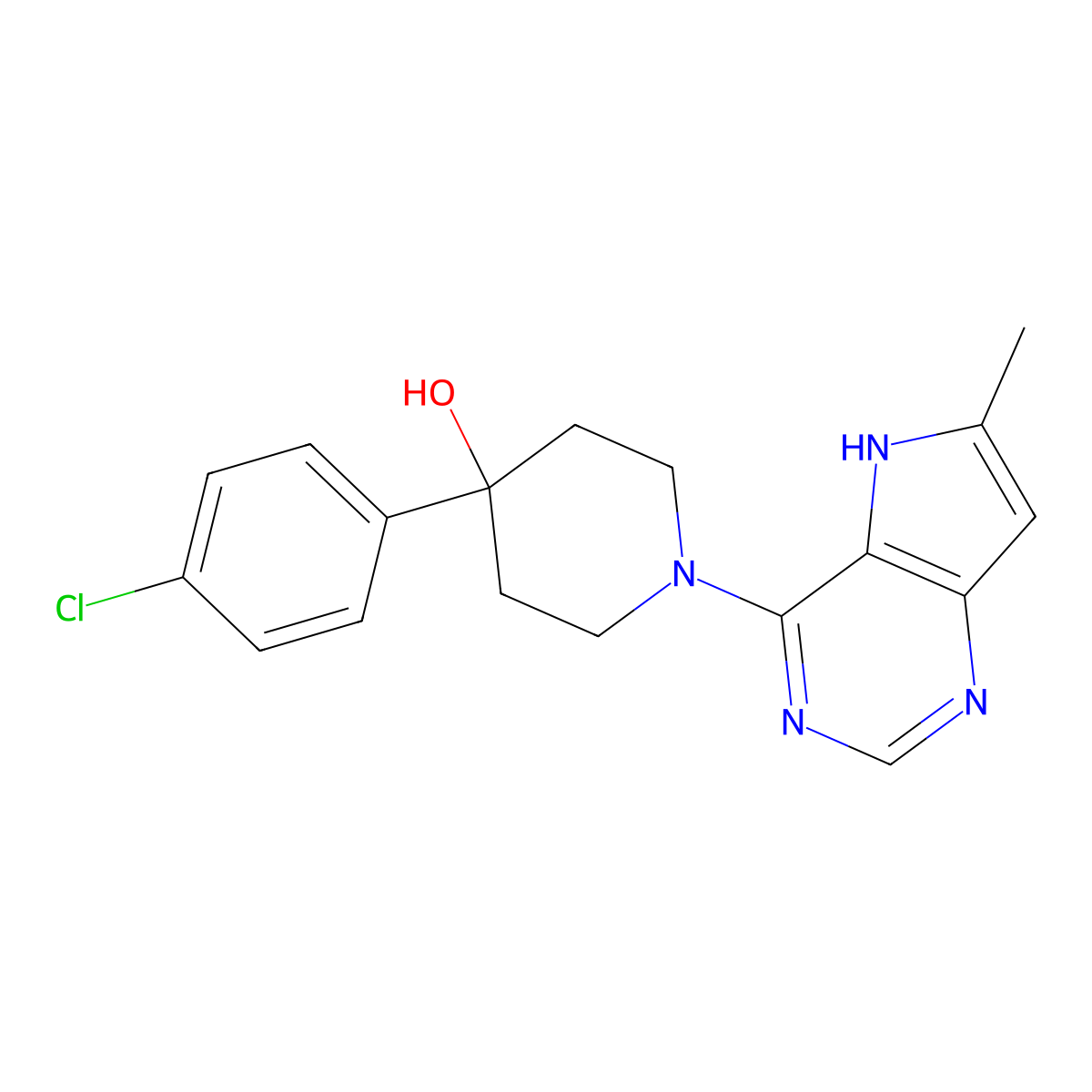4-(4-chlorophenyl)-1-{6-methyl-5H-pyrrolo[3,2-d]pyrimidin-4-yl}piperidin-4-ol molecular structure, CAS 2770643-53-1