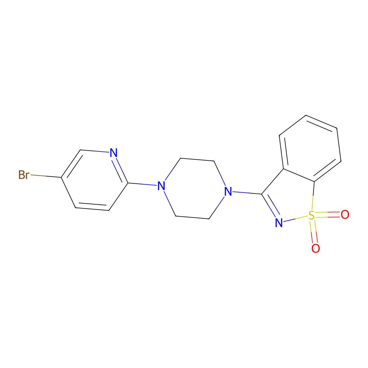 3-[4-(5-Bromo-2-pyridinyl)piperazin-1-yl]-1,2-benzothiazole 1,1-dioxide molecular structure, CAS 2770643-57-5