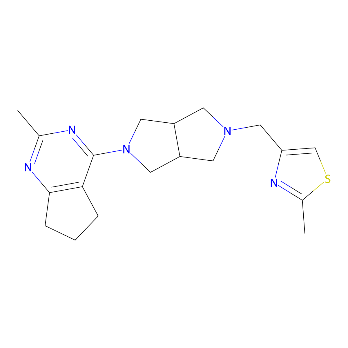 2-methyl-4-[(5-{2-methyl-5H,6H,7H-cyclopenta[d]pyrimidin-4-yl}-octahydropyrrolo[3,4-c]pyrrol-2-yl)methyl]-1,3-thiazole molecular structure, CAS 2770643-58-6