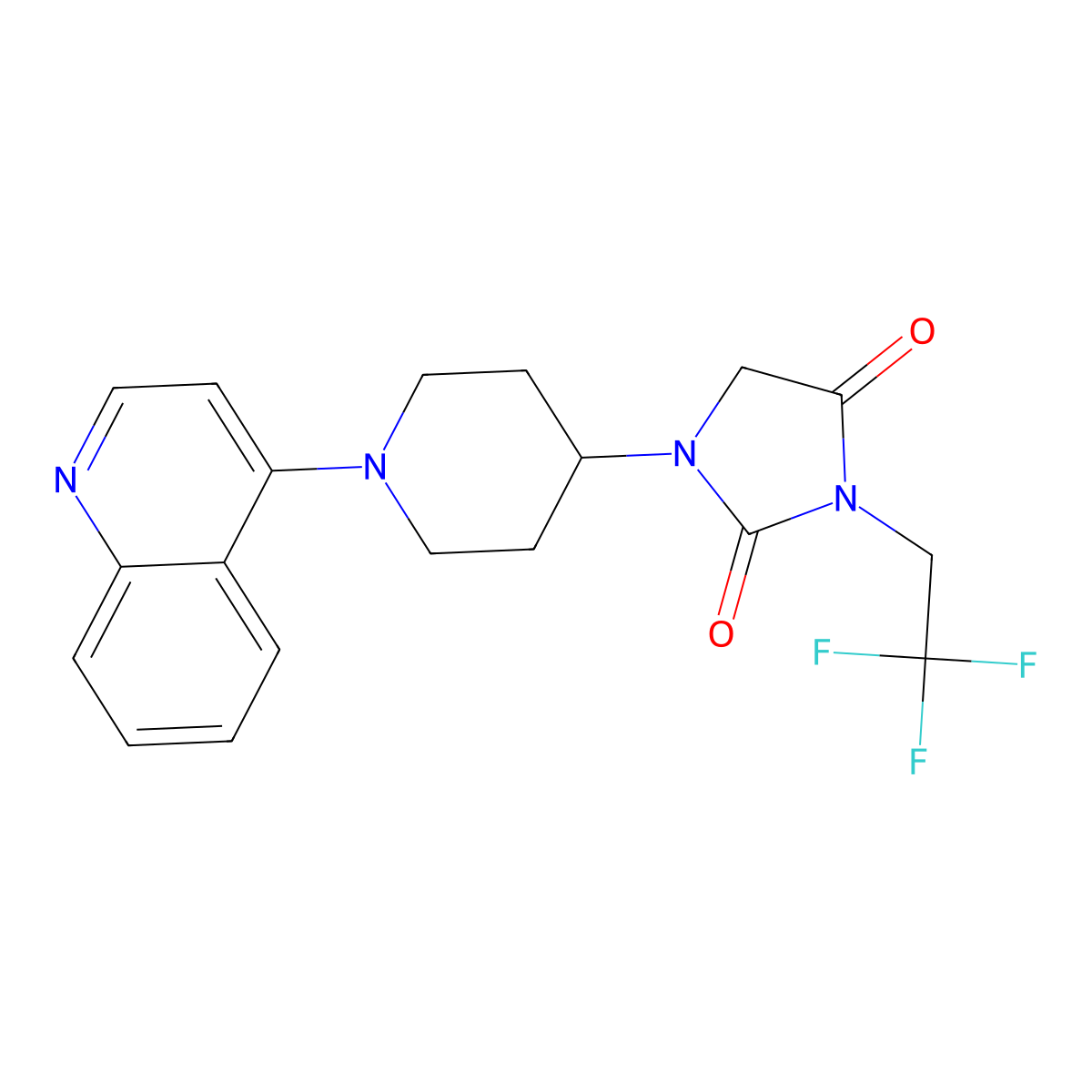 1-[1-(Quinolin-4-yl)piperidin-4-yl]-3-(2,2,2-trifluoroethyl)imidazolidine-2,4-dione molecular structure, CAS 2770643-60-0