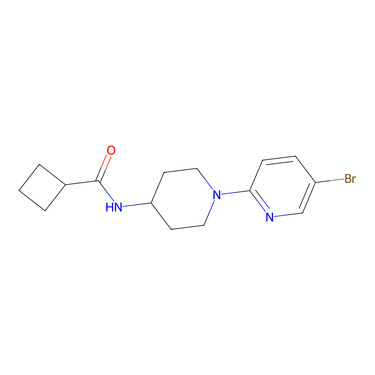 N-[1-(5-bromopyridin-2-yl)piperidin-4-yl]cyclobutanecarboxamide molecular structure, CAS 2770643-64-4