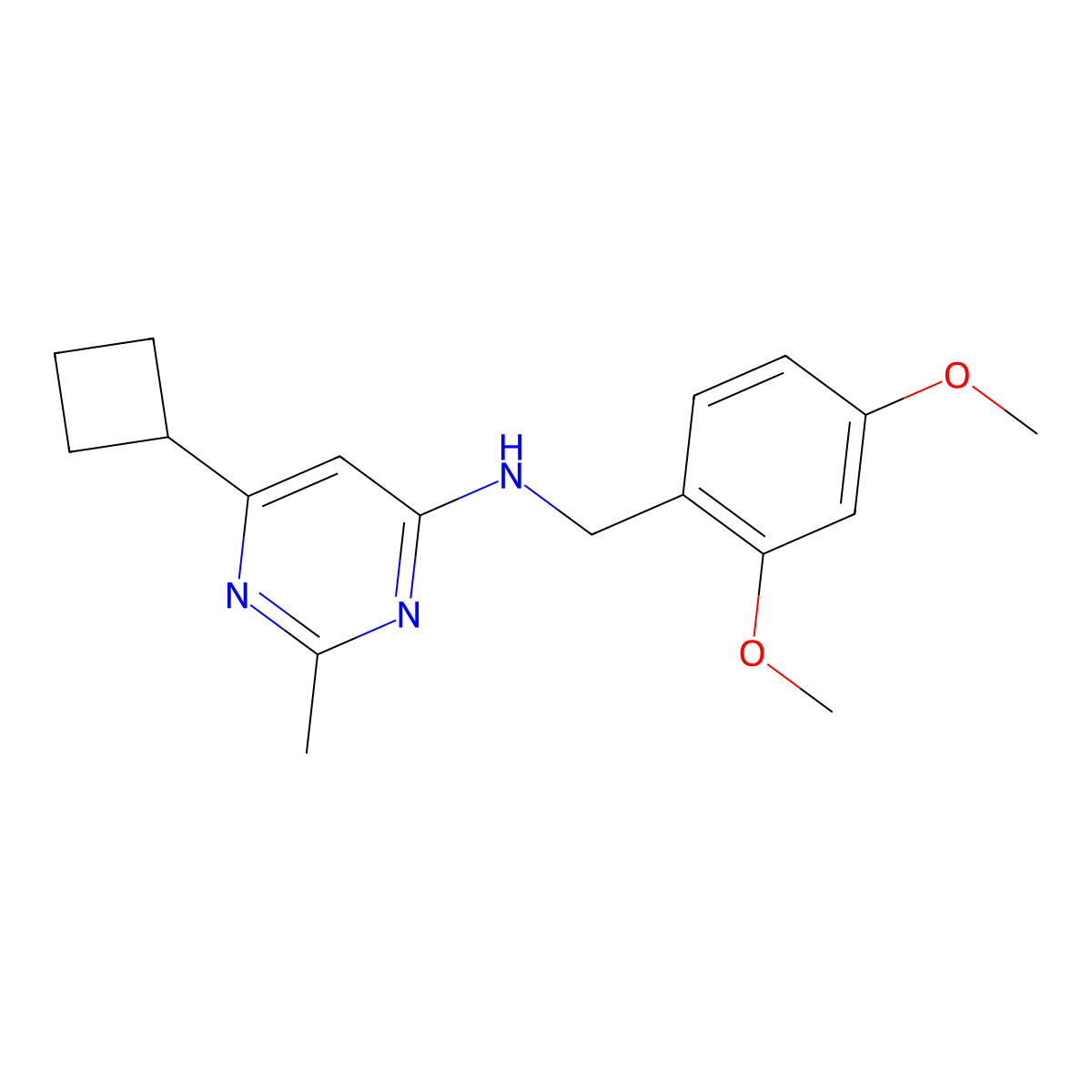 6-cyclobutyl-N-[(2,4-dimethoxyphenyl)methyl]-2-methylpyrimidin-4-amine molecular structure, CAS 2770643-70-2