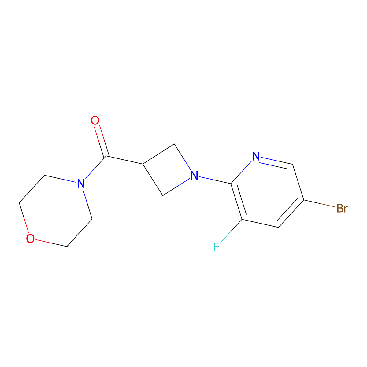 4-[1-(5-Bromo-3-fluoropyridin-2-yl)azetidine-3-carbonyl]morpholine molecular structure, CAS 2770643-73-5