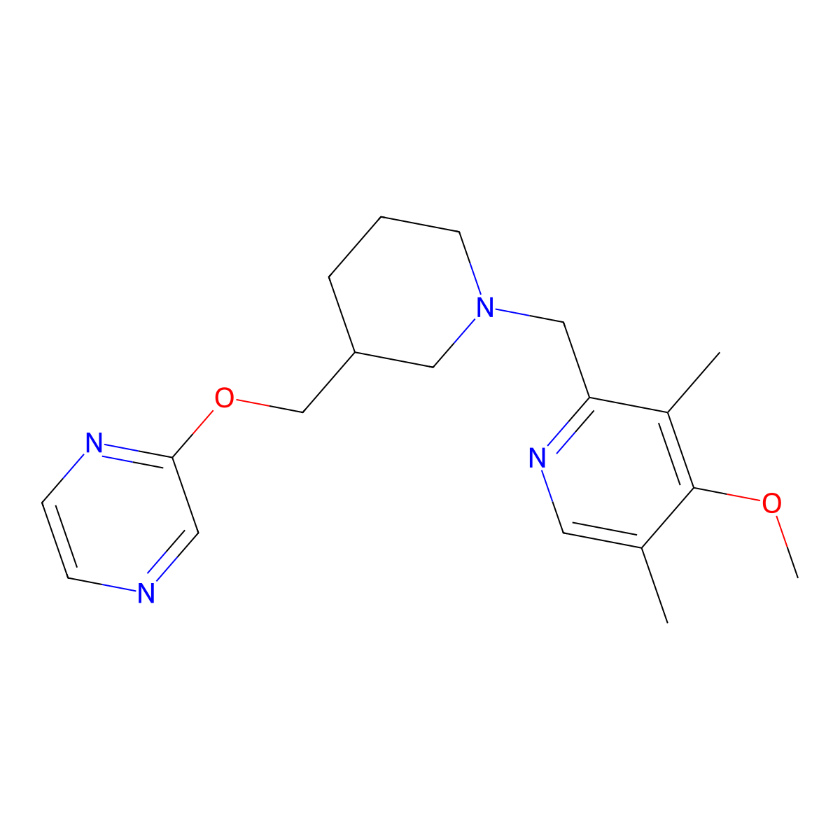 2-({1-[(4-Methoxy-3,5-dimethylpyridin-2-yl)methyl]piperidin-3-yl}methoxy)pyrazine molecular structure, CAS 2770643-75-7