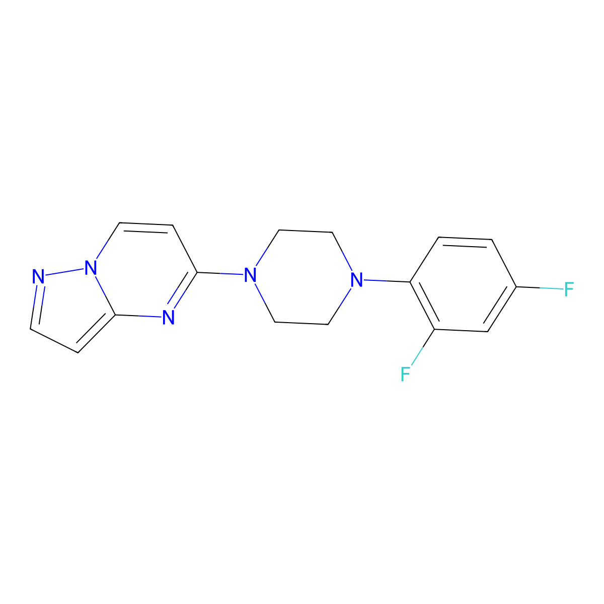 1-(2,4-Difluorophenyl)-4-{pyrazolo[1,5-a]pyrimidin-5-yl}piperazine molecular structure, CAS 2770643-77-9