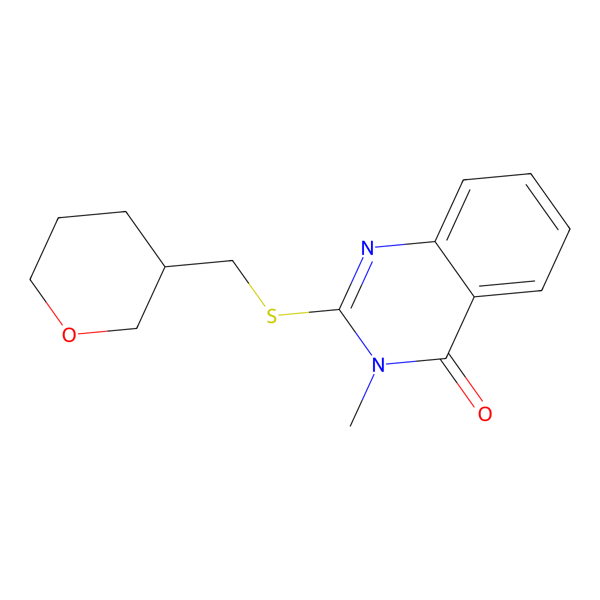 3-Methyl-2-{[(oxan-3-yl)methyl]sulfanyl}-3,4-dihydroquinazolin-4-one molecular structure, CAS 2770643-81-5