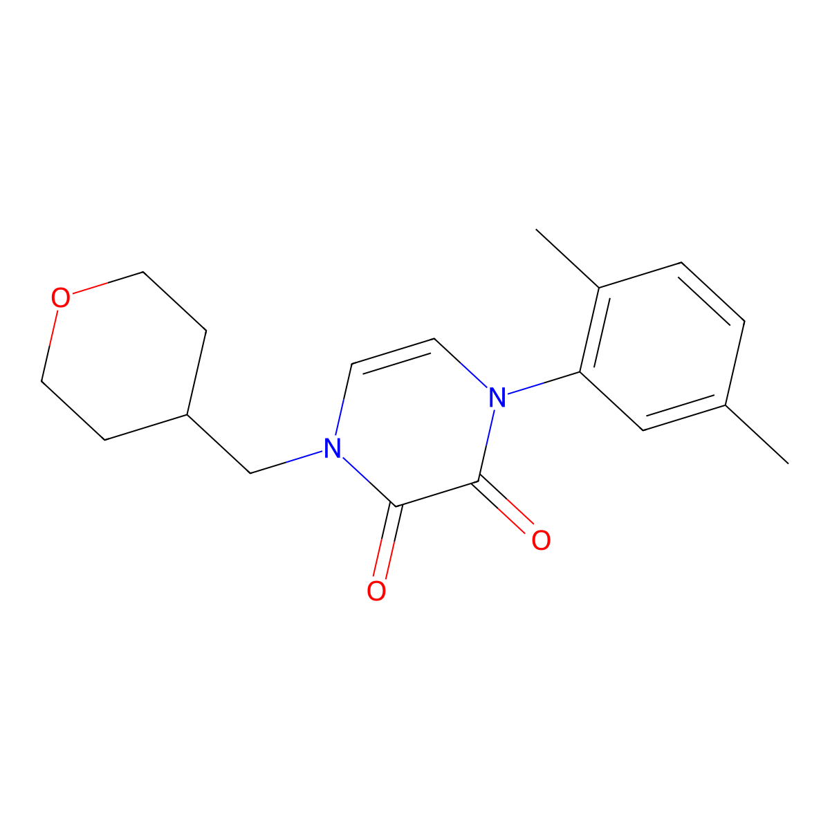 1-(2,5-Dimethylphenyl)-4-[(oxan-4-yl)methyl]-1,2,3,4-tetrahydropyrazine-2,3-dione molecular structure, CAS 2770643-82-6