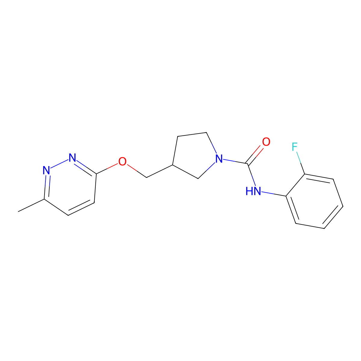 N-(2-fluorophenyl)-3-{[(6-methylpyridazin-3-yl)oxy]methyl}pyrrolidine-1-carboxamide molecular structure, CAS 2770643-87-1