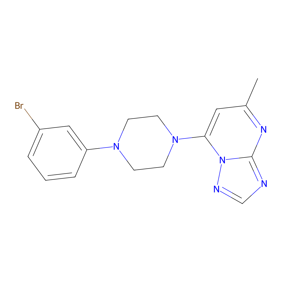 1-(3-Bromophenyl)-4-{5-methyl-[1,2,4]triazolo[1,5-a]pyrimidin-7-yl}piperazine molecular structure, CAS 2770643-99-5