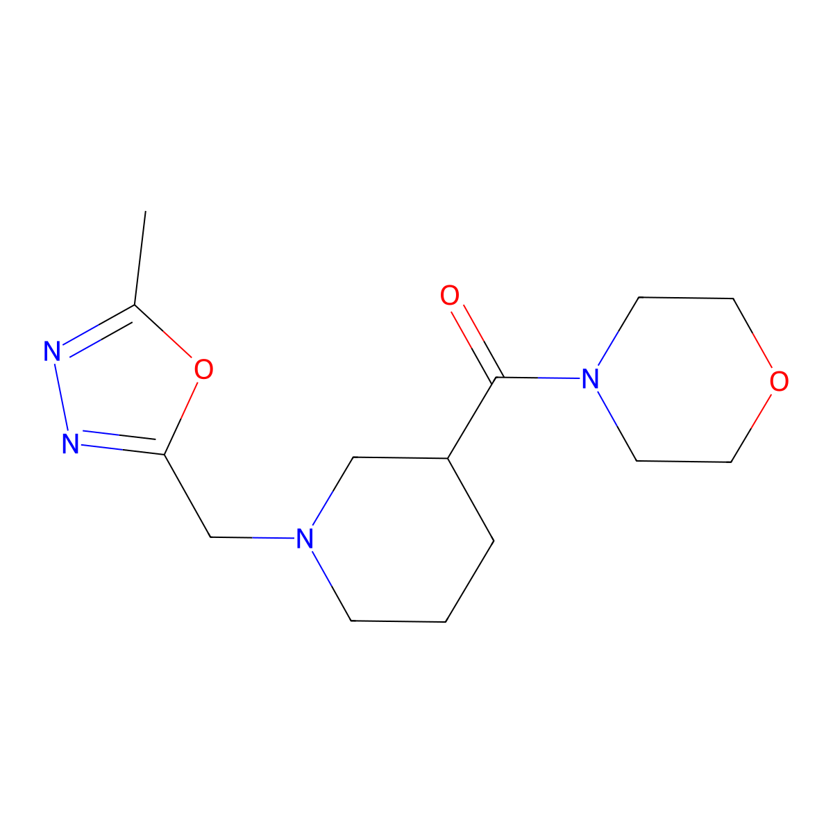 4-{1-[(5-Methyl-1,3,4-oxadiazol-2-yl)methyl]piperidine-3-carbonyl}morpholine molecular structure, CAS 2770644-02-3