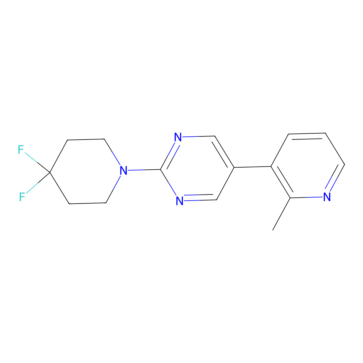 2-(4,4-Difluoropiperidin-1-yl)-5-(2-methylpyridin-3-yl)pyrimidine molecular structure, CAS 2770644-06-7