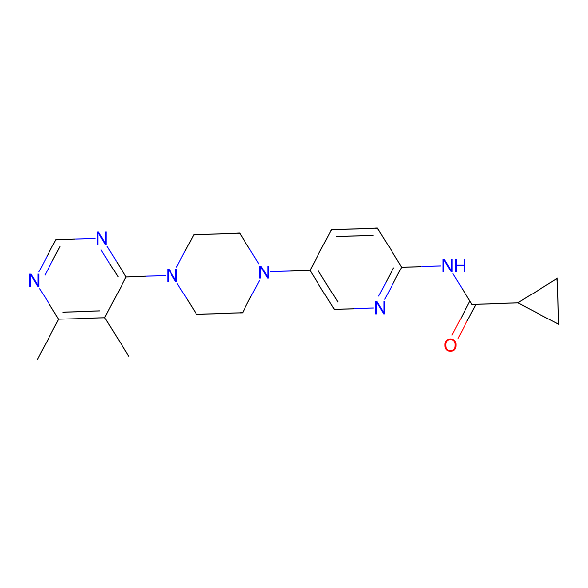N-{5-[4-(5,6-dimethylpyrimidin-4-yl)piperazin-1-yl]pyridin-2-yl}cyclopropanecarboxamide molecular structure, CAS 2770644-09-0