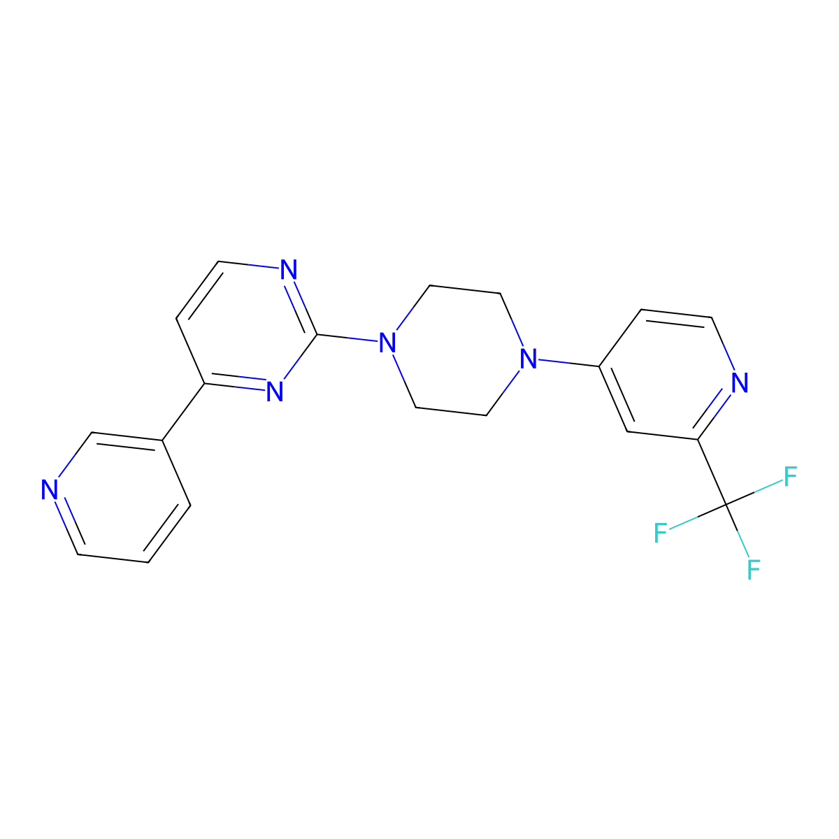 4-(Pyridin-3-yl)-2-{4-[2-(trifluoromethyl)pyridin-4-yl]piperazin-1-yl}pyrimidine molecular structure, CAS 2770644-14-7