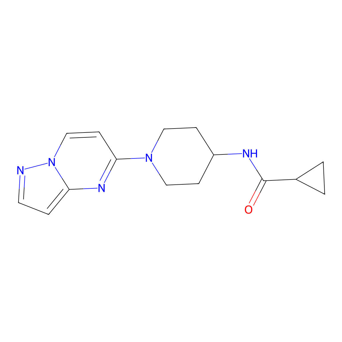 N-(1-{pyrazolo[1,5-a]pyrimidin-5-yl}piperidin-4-yl)cyclopropanecarboxamide molecular structure, CAS 2770644-20-5
