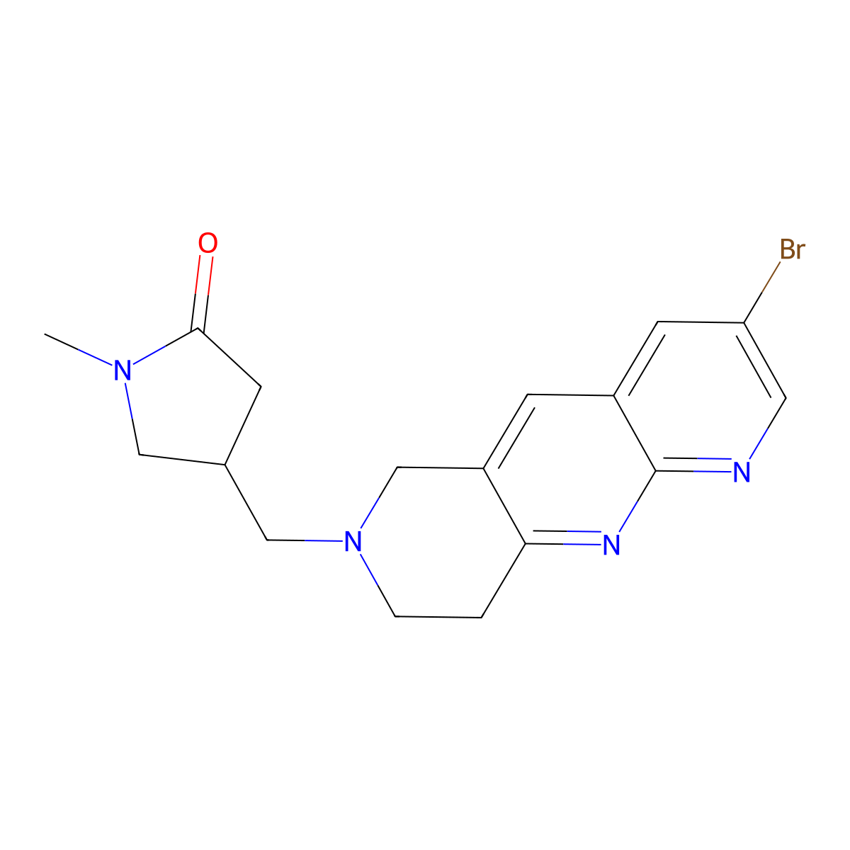 4-({3-bromo-6H,7H,8H,9H-pyrido[2,3-b]1,6-naphthyridin-7-yl}methyl)-1-methylpyrrolidin-2-one molecular structure, CAS 2770644-22-7