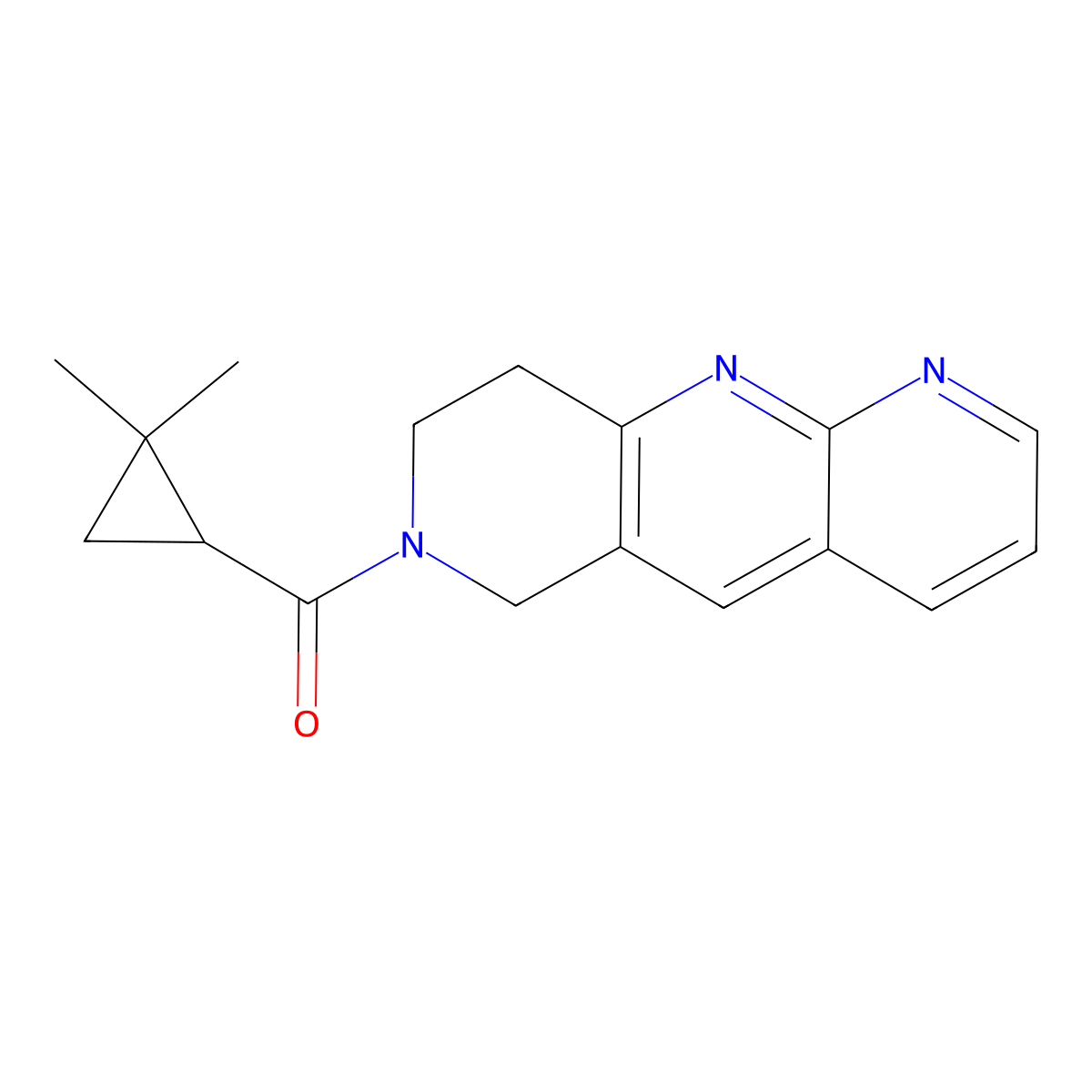 7-(2,2-dimethylcyclopropanecarbonyl)-6H,7H,8H,9H-pyrido[2,3-b]1,6-naphthyridine molecular structure, CAS 2770644-24-9
