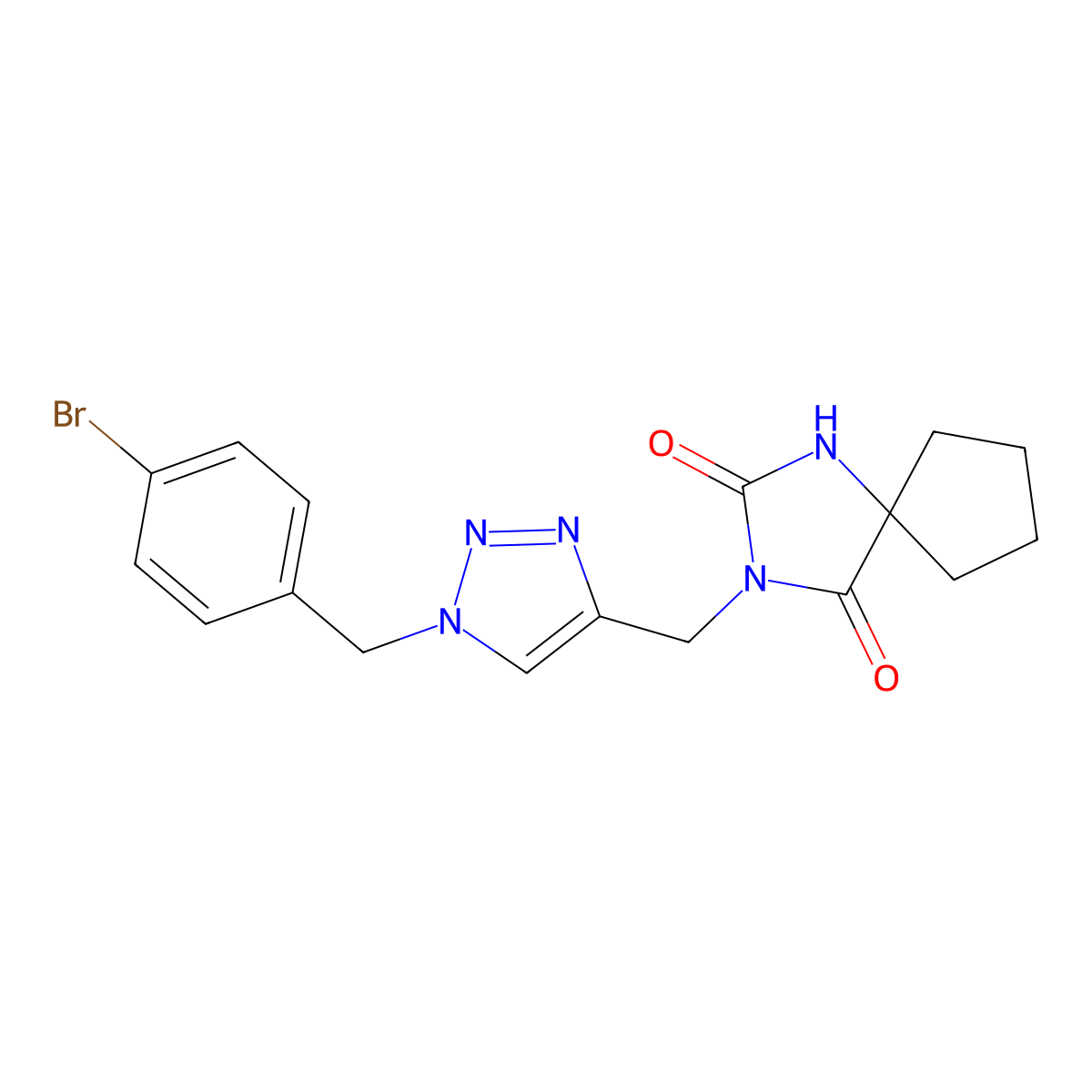 3-({1-[(4-bromophenyl)methyl]-1H-1,2,3-triazol-4-yl}methyl)-1,3-diazaspiro[4.4]nonane-2,4-dione molecular structure, CAS 2770644-25-0